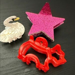 Pink Star and Red Swan Hair Clips